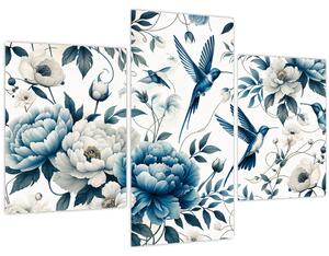 Obraz - Kolibríky s kvetmi (90x60 cm)