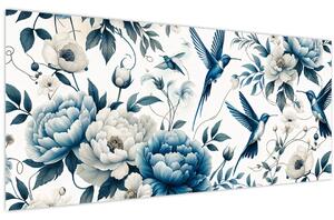 Obraz - Kolibríky s kvetmi (120x50 cm)