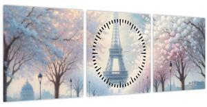 Obraz - Maľba z Paríža (s hodinami) (90x30 cm)