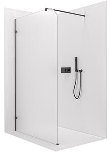 CERANO - Sprchová zástena Walk-in Orbis Round - Ľavá - 8 mm - guľatá vzpera - čierna matná, mliečne sklo - 110x200 cm