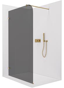 CERANO - Sprchová zástena Walk-in Orbis Round Ľ/P - 8 mm - guľatá vzpera - zlatá kartáčovaná, grafitové sklo - 110x200 cm