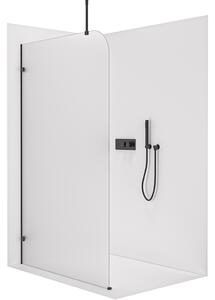 CERANO - Sprchová zástena Walk-in Orbis Top Round - Ľavá - 8 mm - guľatá vzpera - čierna matná, mliečne sklo - 110x200 cm