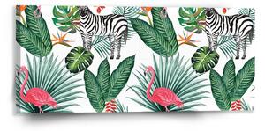 Sablio Obraz Zebra a Plameniak - 110x50 cm