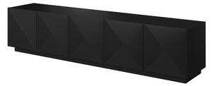 TV stolík Asha 200 cm s ryhovaným čelom - čierny mat