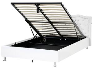 Posteľ biela umelá koža 140 x 200 cm s úložným priestorom prešívané čelo s gombíkmi moderný glamour štýl spálňa