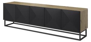 TV skrinka Asha 200 cm s ryhovaným čelom - artisan / čierny mat