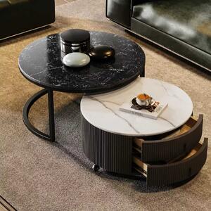 LuxuryForm DESIGN Konferenčný stolík ROYAL 80 / 60 cm – čierno-biely mramorový dekor (set 2 ks)
