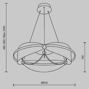 Maytoni LED závesná lampa Breeze, Ø 60 cm, mosadz/čierna, akryl