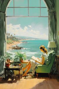 Plagát, Obraz - Reading Time in Paradise in style of Edward Hopper