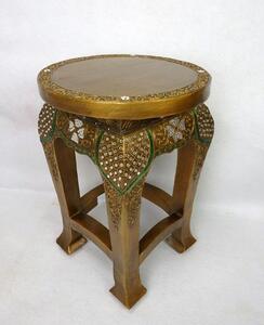 Stolík odkladací CASTLE gold, exotické drevo, ručná práca (zdobený zlatý okrúhly stolík 50 cm)