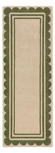 Ručne tkaný vlnený behúň v zeleno-prírodnej farbe 80x230 cm Lois Scallop – Flair Rugs