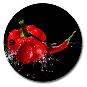 Sklenené hodiny okrúhle Červené papriky