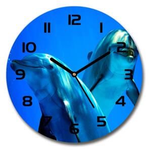 Sklenené hodiny okrúhle Dva delfíny