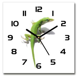 Sklenené hodiny štvorec Zelená jašterica