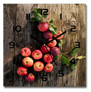 Sklenené hodiny štvorec Jablká na stole