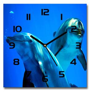 Sklenené hodiny štvorec Dva delfíny