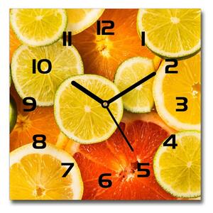 Sklenené hodiny štvorec Citrusové ovocie