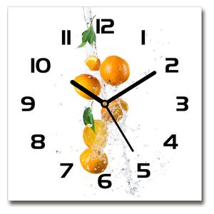 Sklenené hodiny štvorec Pomaranče a voda