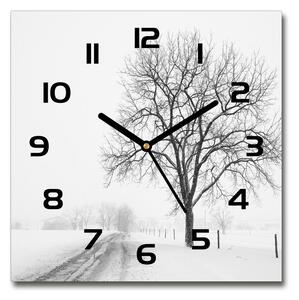 Sklenené nástenné hodiny štvorec Strom zima