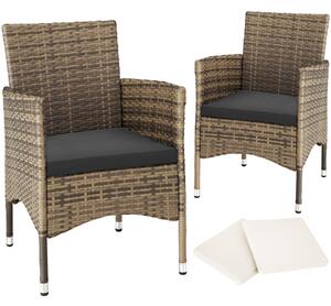 Tectake 404552 2 záhradné stoličky ratanové vr. 4 povlakov - prírodné/tmavě šedá