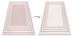 Obojstranný šnúrkový ekologický koberec TWIN 22990 S rámom, so strapcami, ružovo - krémový