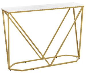 Konzolový stolík biely mramorový efekt a zlatá MDF práškovo lakované železo 100 x 30 cm obdĺžnikový glamour moderný štýl