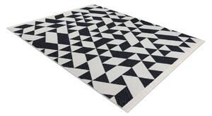 Obojstranný šnúrkový ekologický koberec TWIN 22992 Geometrický vzor, so strapcami, krémovo - čierny