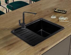 Sink Quality Sapphire, granitový kuchynský drez 565x460x210 mm + zlatý sifón, 1-komorový, čierna, SKQ-SAP.C.1KKO.XG