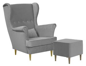 Škandinávske kreslo Ušiak s podnožkou Gold Svetlosivá