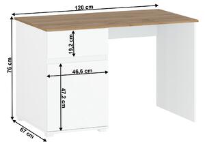 KONDELA PC stôl 1D1S/120, biely lesk/dub wotan, VILGO