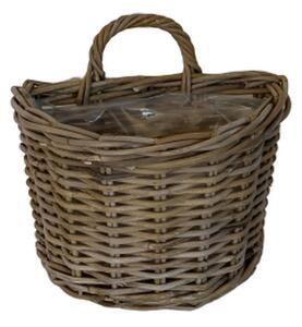Nástenný ratanový kvetináč s uchom šedá patina - 37*25*25/32 cm - Van der Leeden