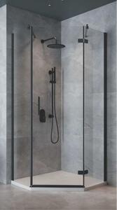 Cersanit Jota, 5-uhoľníkový sprchovací kút 80x80x195 cm, pravé dvere, 6mm číre sklo, čierny profil, S160-011