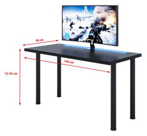 Počítačový herný stôl X s LED, 135x73-76x65, biela/čierne nohy