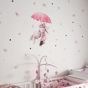 INSPIO-textilná prelepiteľná nálepka - Zajačiky letiace na dáždniku - Akvarelová samolepka na stenu