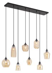Art Deco závesná lampa čierna s jantárovým sklom 8-Lights - Hanne