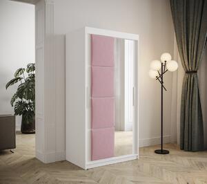 Šatníková skriňa s čalúnenými panelmi Tapi 100 - biela / ružová