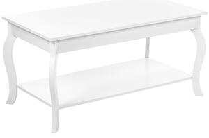 Konferenčný stolík biely MDF drevotrieska 101 x 55 cm s policou klasický dizajn obývacia izba