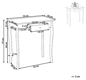 Konzolový stolík biely MDF drevené nohy 75 x 40 x 77 cm so zásuvkou nábytok do obývačky na chodbu francúzsky dizajn