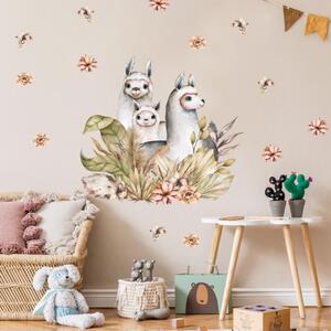 INSPIO-textilná prelepiteľná nálepka - Nálepky na stenu - Alpaky s kvetmi