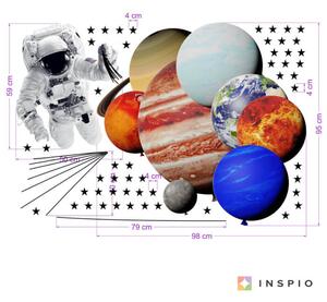INSPIO-textilná prelepiteľná nálepka - Nálepky na stenu - Astronaut s planétami