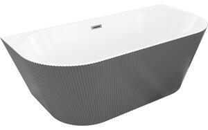 Mexen Oris, voľne stojaca ryhovaná vaňa 150 x 75 cm, biela-šedá, brúsený grafit prepad, 52871507562-66