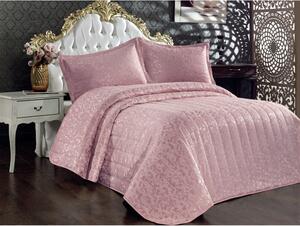 Ružový bavlnený prešívaný set prikrývky a obliečky na vankúš na dvojlôžko 240x260 cm Bulut – Mijolnir