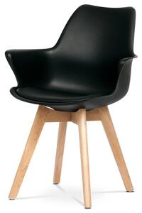 Stolička jedálenská, čierna plastová škrupina, sedák ekokoža, nohy buk (a-771 čierna)