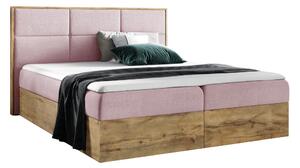 KONDELA Boxspringová posteľ, 160x200, ružová látka Kronos/dub lancelot, WOOD 2