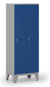Drevená šatníková skrinka, znížená, 2 oddiely, cylindrický zámok, sivá/modrá
