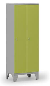 Drevená šatníková skrinka, znížená, 2 oddiely, cylindrický zámok, sivá/zelená