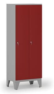 Drevená šatníková skrinka, znížená, 2 oddiely, cylindrický zámok, sivá/červená