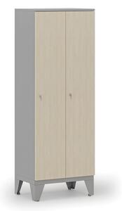Drevená šatníková skrinka, znížená, 2 oddiely, cylindrický zámok, sivá/breza