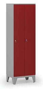 Drevená šatníková skrinka, 2 oddiely, cylindrický zámok, sivá/červená