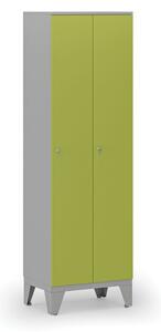 Drevená šatníková skrinka, 2 oddiely, cylindrický zámok, sivá/zelená